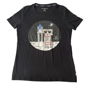 KARL LAGERFELD Paris Women's Black Tee w/ Rhinestone Stars Space Small Fashion